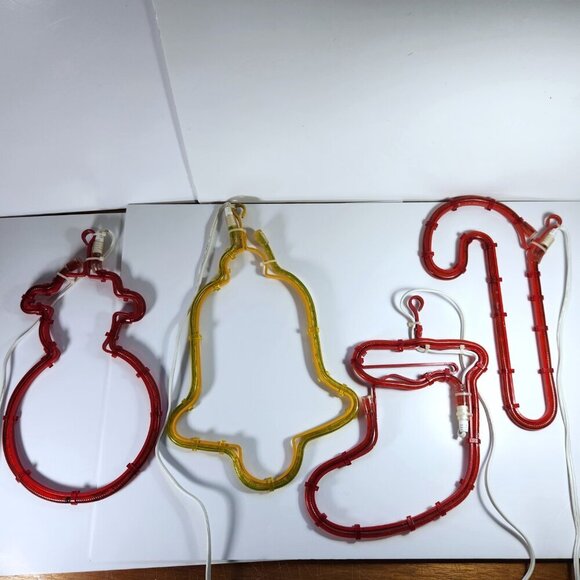 Christmas Rope Tube Lights Set of 4 Candy Cane Bell Snowman Christmas Stocking - Picture 2 of 16
